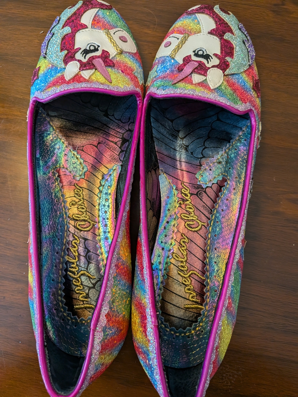 Irregular Choice Rainbow Glitter Unicorn Loafers - Pink Trim - Picture 8 of 10